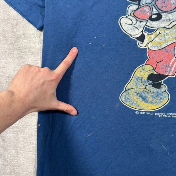 Mickey Mouse Shirt Mens 2XL Blue Florida Vintage 80s Distressed Velva Sheen - Picture 4 of 12